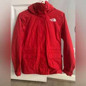 Women’s red north face rain jacket